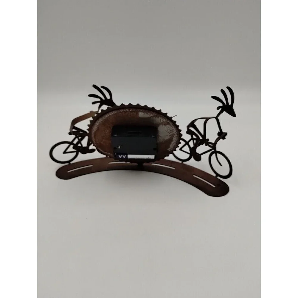 Desk, Mantle, Shelf Gear Gears Clock with Cyclists Bicycles Rust Look Steampunk